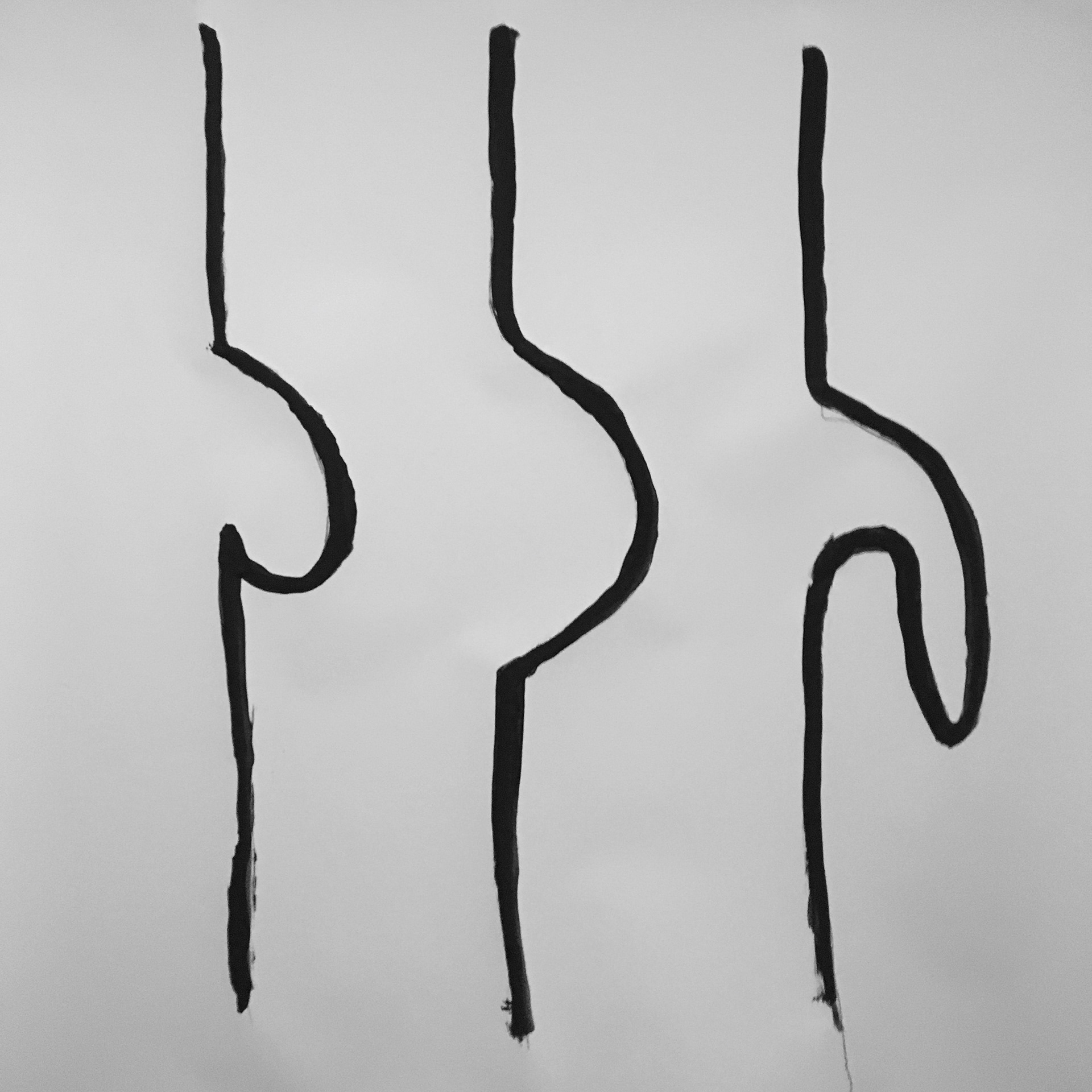 Three vertical black sumi ink lines with curved protrusions on a light ground